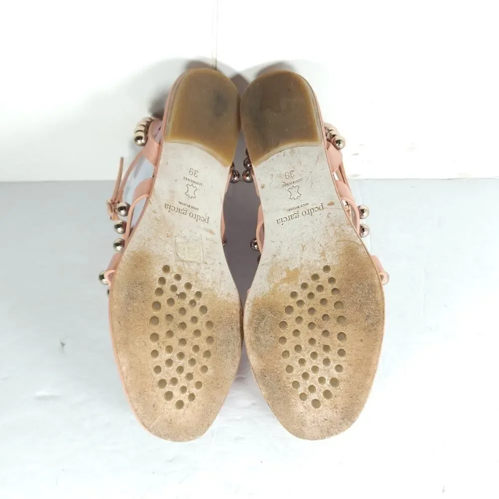 Pedro Garcia Women's Enrica EU39 US8,5 Pink Leather Studded Embellished Sandals
